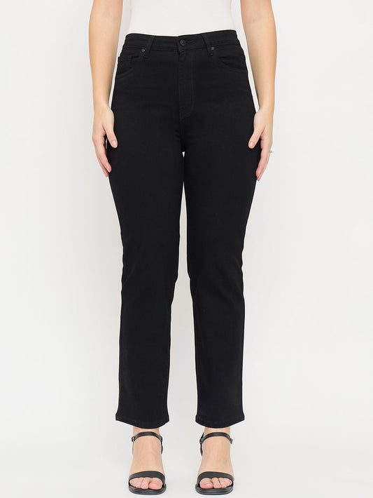 Madame Black Cotton Straight Fit Jeans