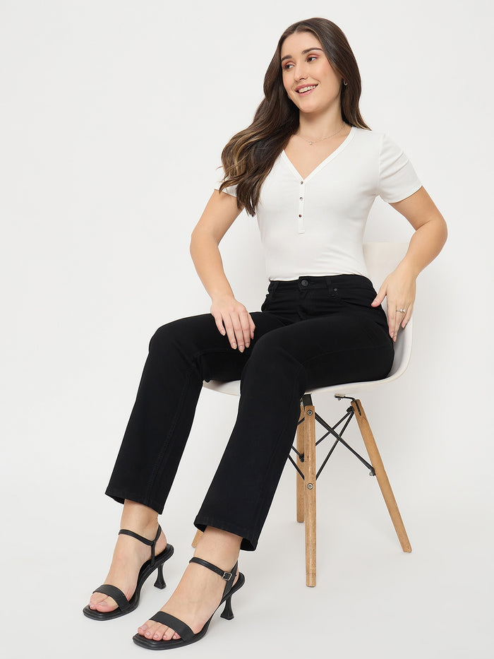 Madame Black Cotton Straight Fit Jeans