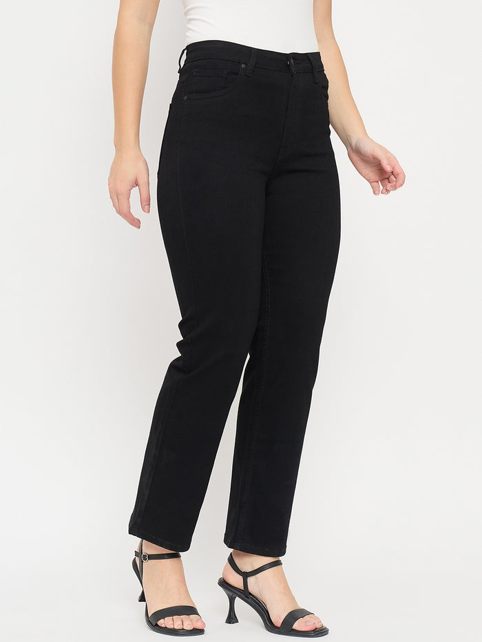 Madame Black Cotton Straight Fit Jeans