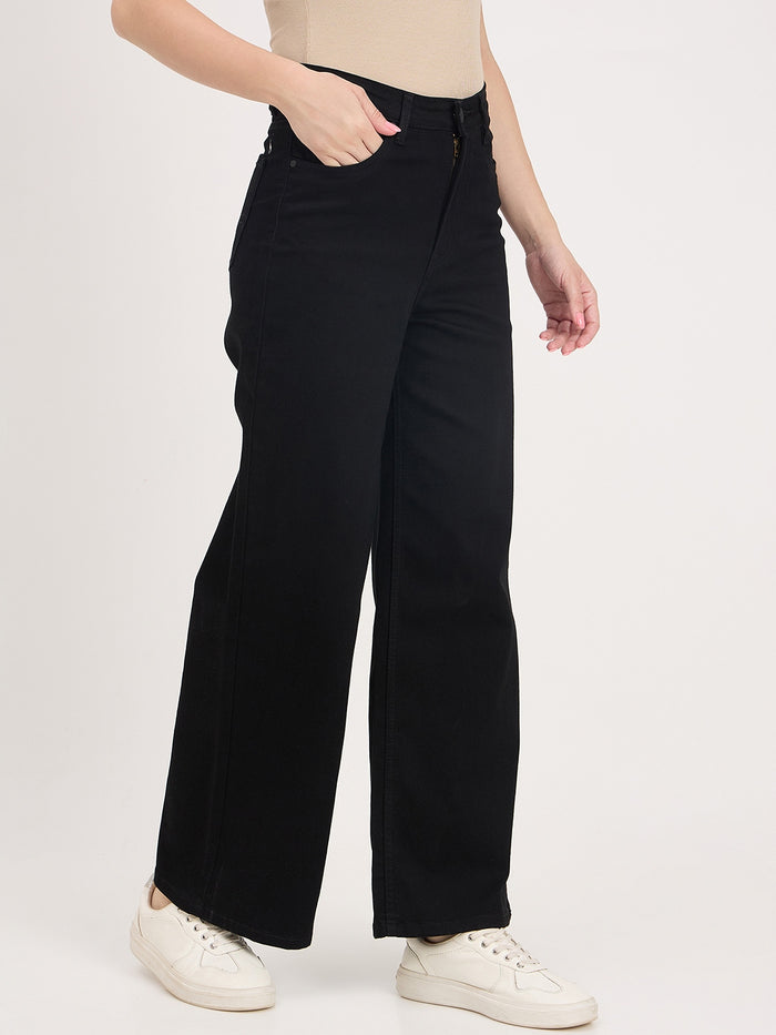 Madame Black Cotton Straight Fit Jeans