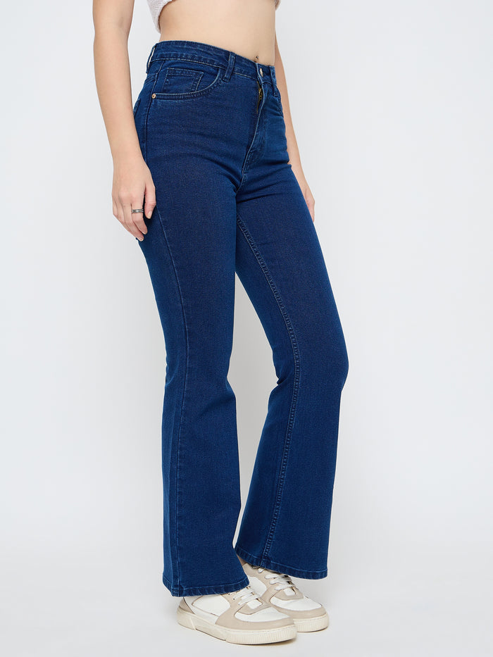 Madame Cotton Blend Dark Blue Flared Jeans