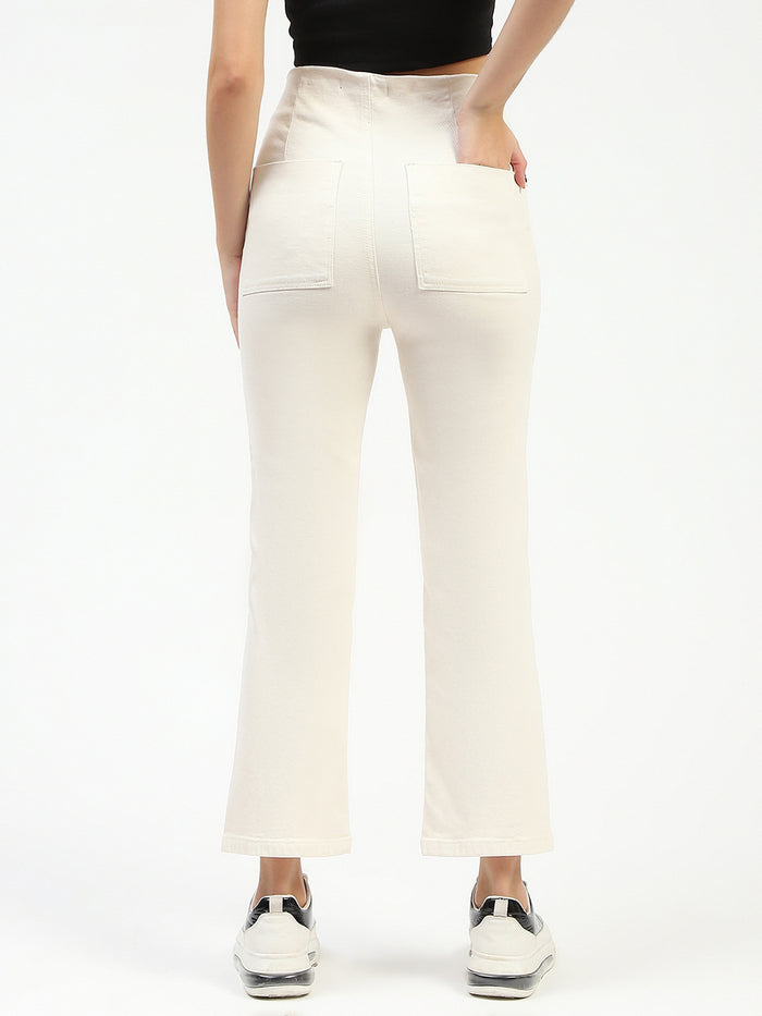 Madame Cotton Button Detailed Ivory Flared Denim