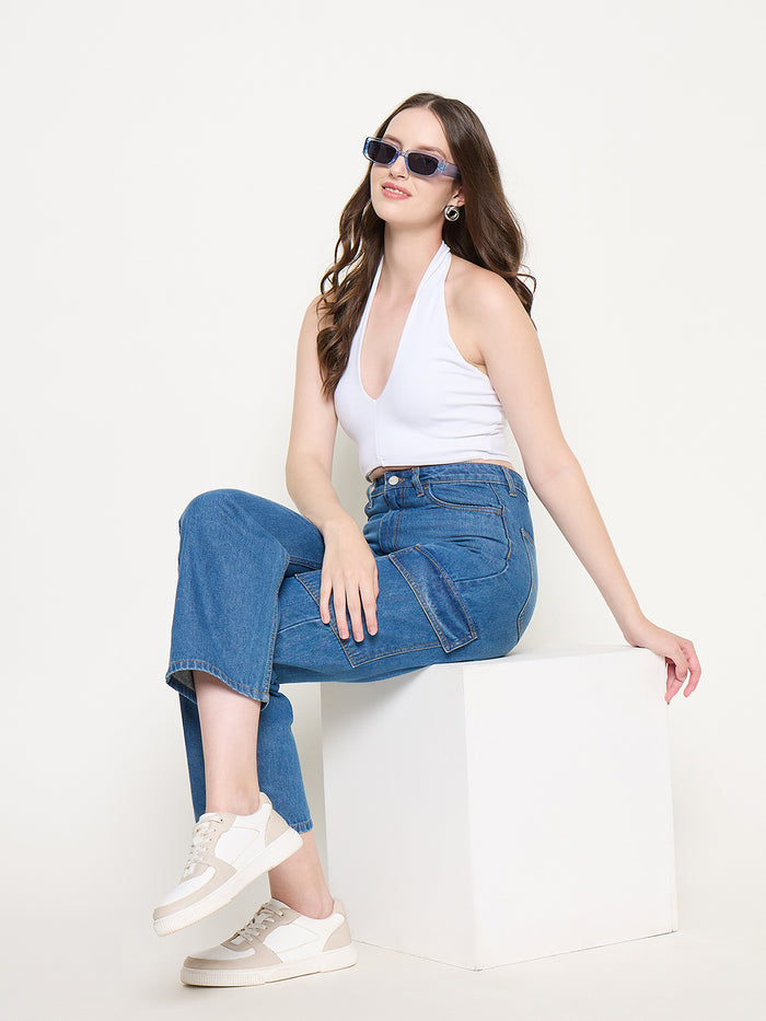 Madame Cotton Straight Fit Mid Blue Denim