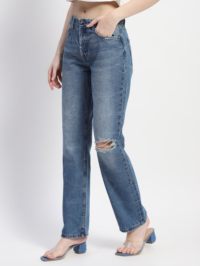 Madame Crushed Ripped Blue Straight Denim
