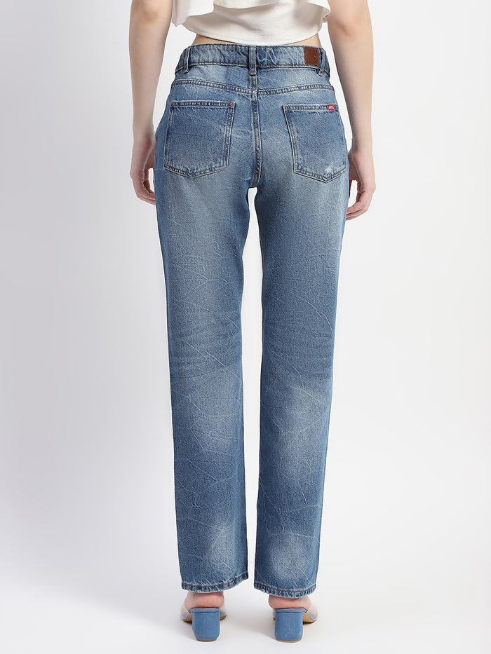 Madame Crushed Ripped Blue Straight Denim