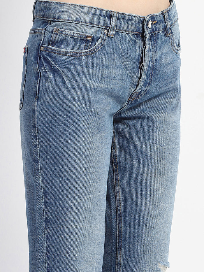 Madame Crushed Ripped Blue Straight Denim
