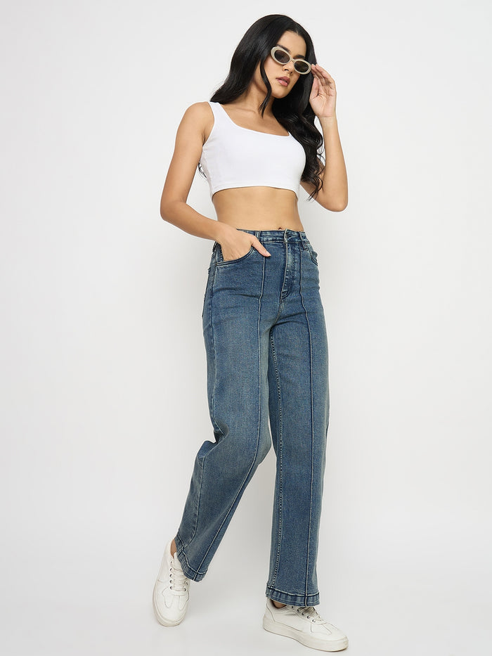 Madame Double Wash Blue Wide Leg Jeans