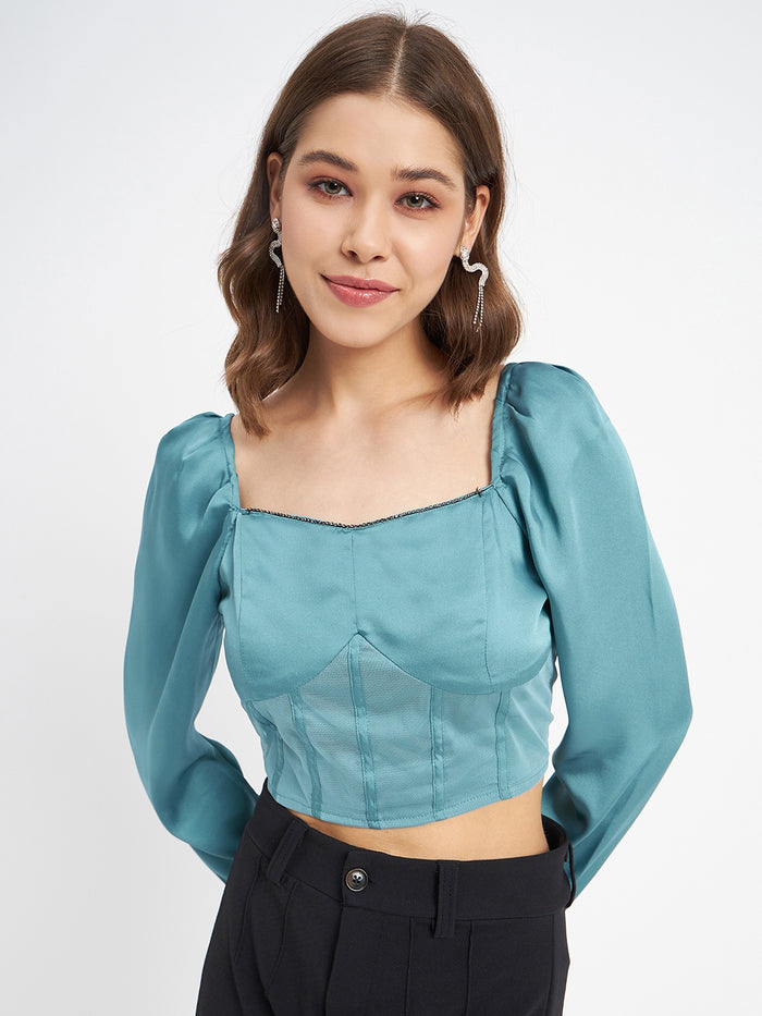 Madame Embellished Detail Corset Style Blue Top