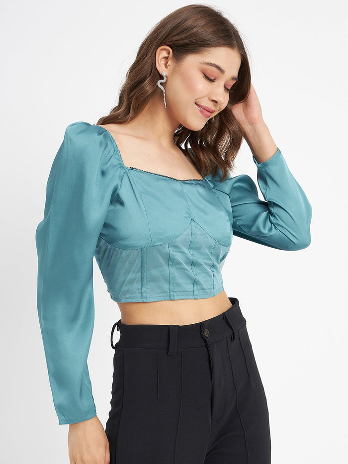 Madame Embellished Detail Corset Style Blue Top
