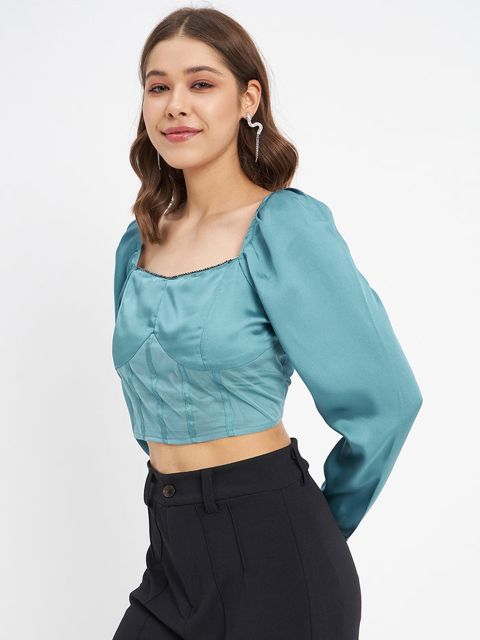 Madame Embellished Detail Corset Style Blue Top