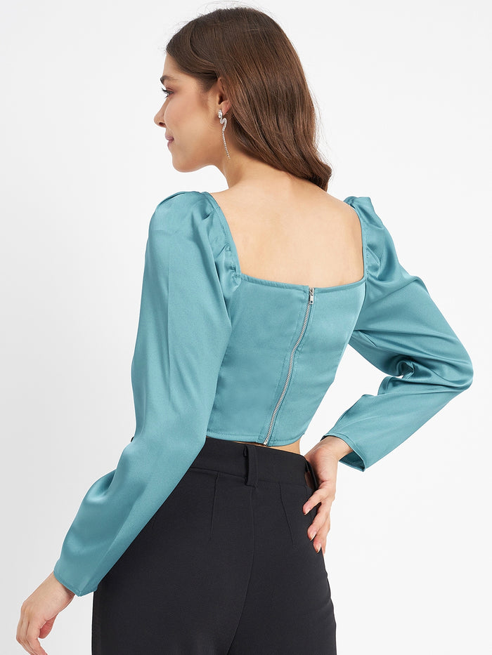 Madame Embellished Detail Corset Style Blue Top