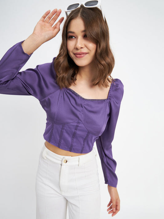 Madame Embellished Detail Corset Style Purple Top