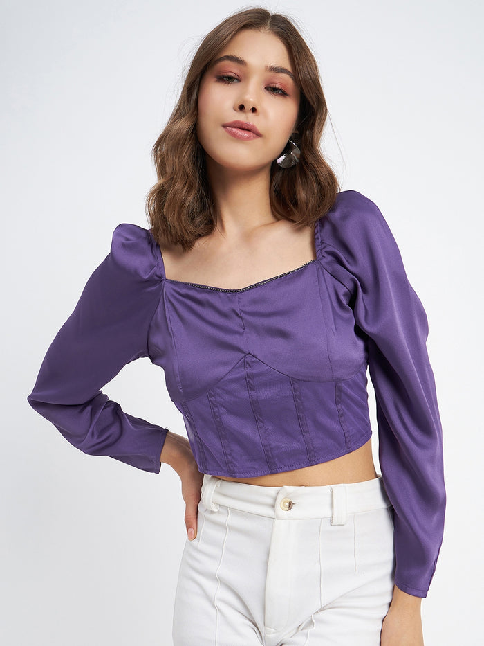 Madame Embellished Detail Corset Style Purple Top
