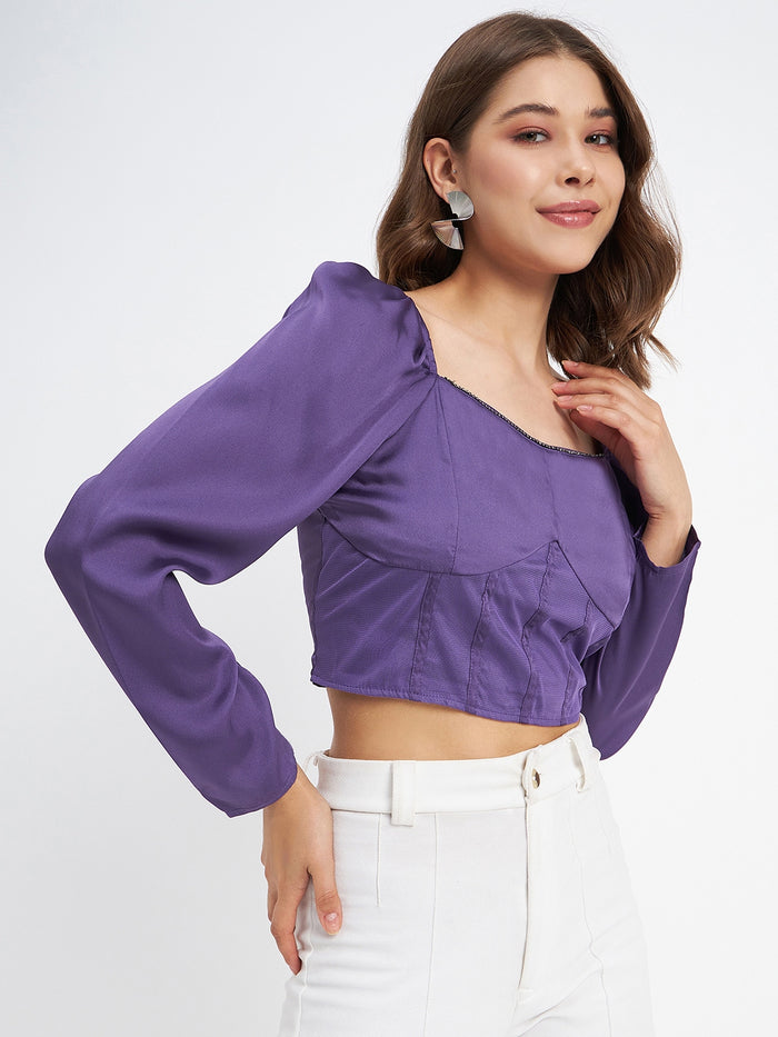 Madame Embellished Detail Corset Style Purple Top