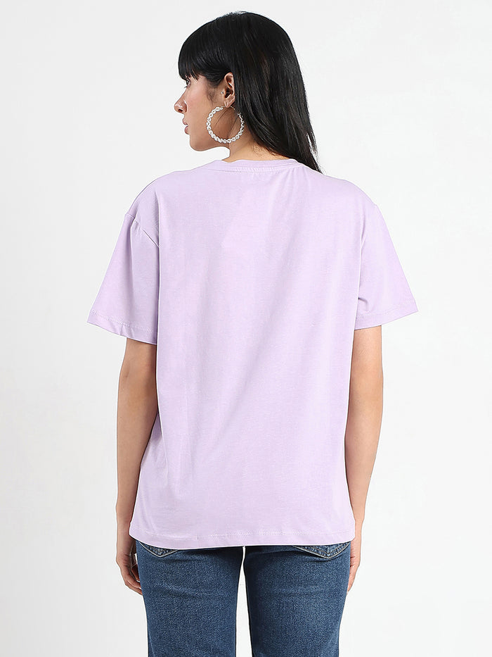 Madame Embellished Typography Lilac Cotton T-Shirt