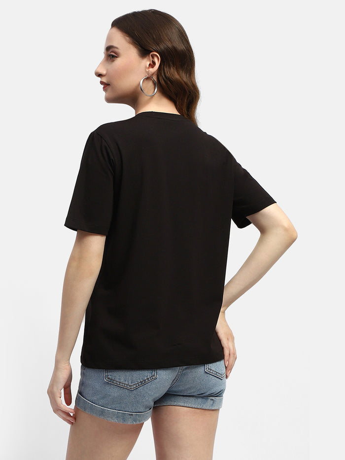 Madame Embroidered Black Regular T-Shirt