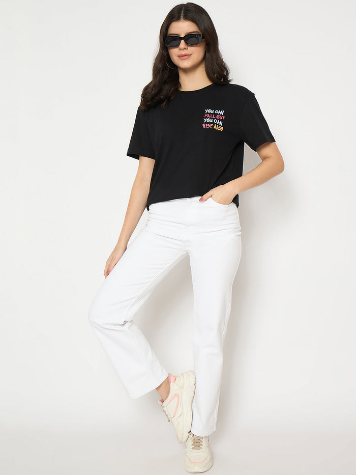 Madame Front and Back Graphic Print Black Sinker T-shirt
