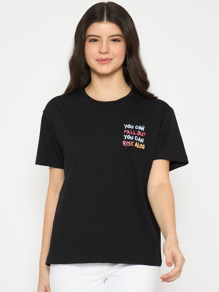 Madame Front and Back Graphic Print Black Sinker T-shirt
