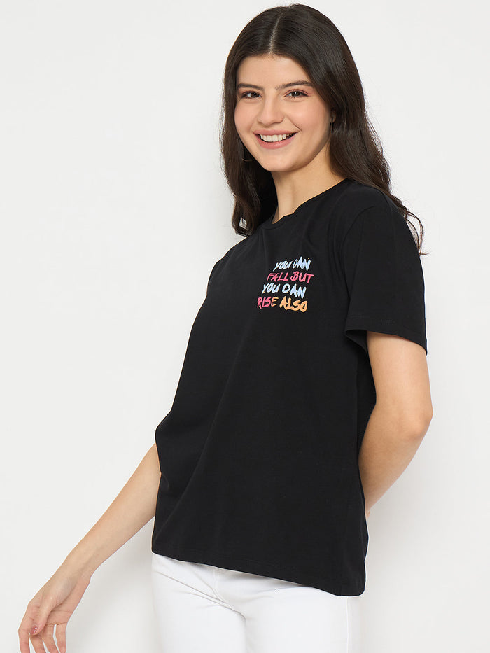 Madame Front and Back Graphic Print Black Sinker T-shirt