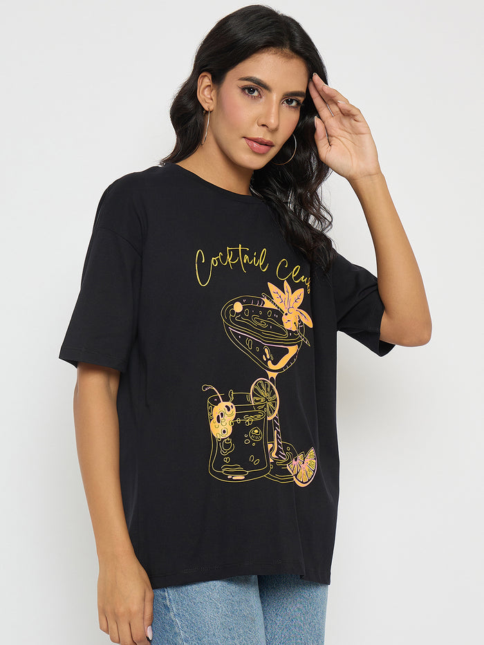 Madame Graphic Print Black Cotton T-shirt