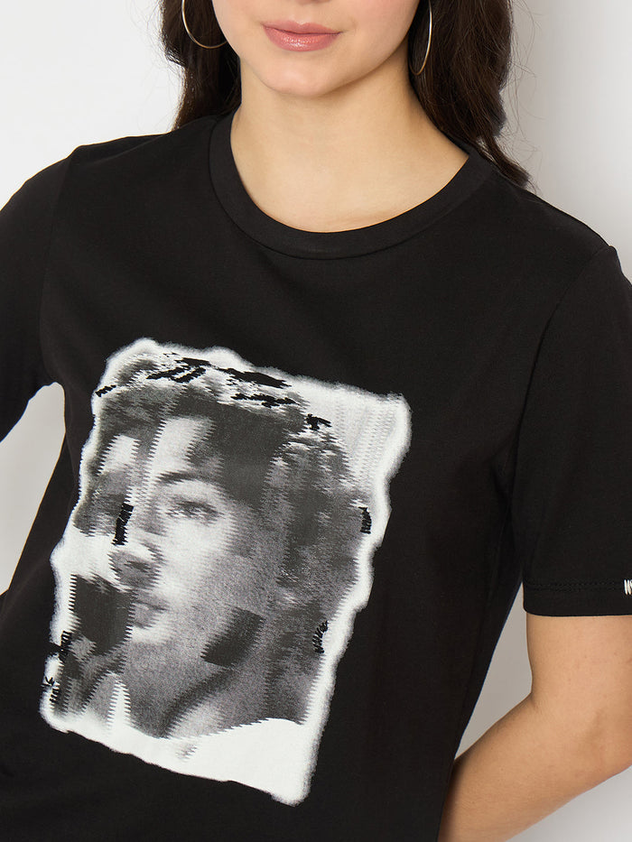 Madame Graphic Print Black Cotton T-shirt