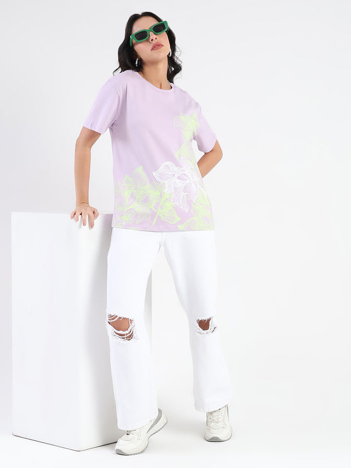 Madame Graphic Print Cord Detailed Lilac Sinker T-Shirt