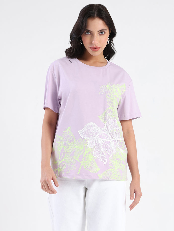 Madame Graphic Print Cord Detailed Lilac Sinker T-Shirt