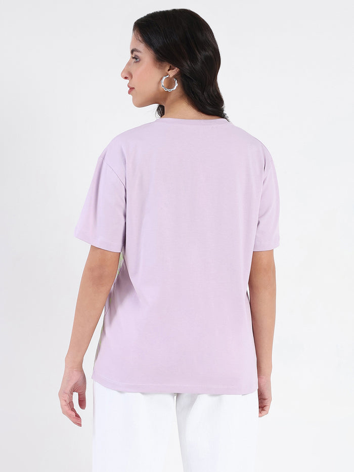 Madame Graphic Print Cord Detailed Lilac Sinker T-Shirt
