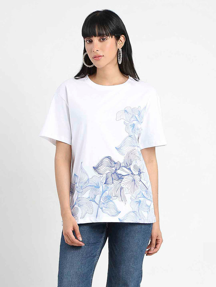 Madame Graphic Print Cord Detailed White Sinker T-Shirt