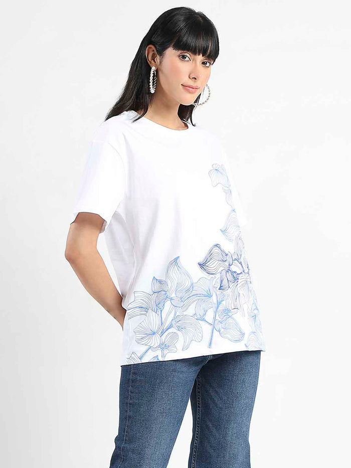 Madame Graphic Print Cord Detailed White Sinker T-Shirt