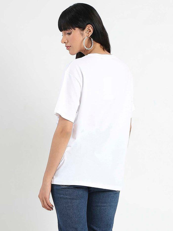 Madame Graphic Print Cord Detailed White Sinker T-Shirt