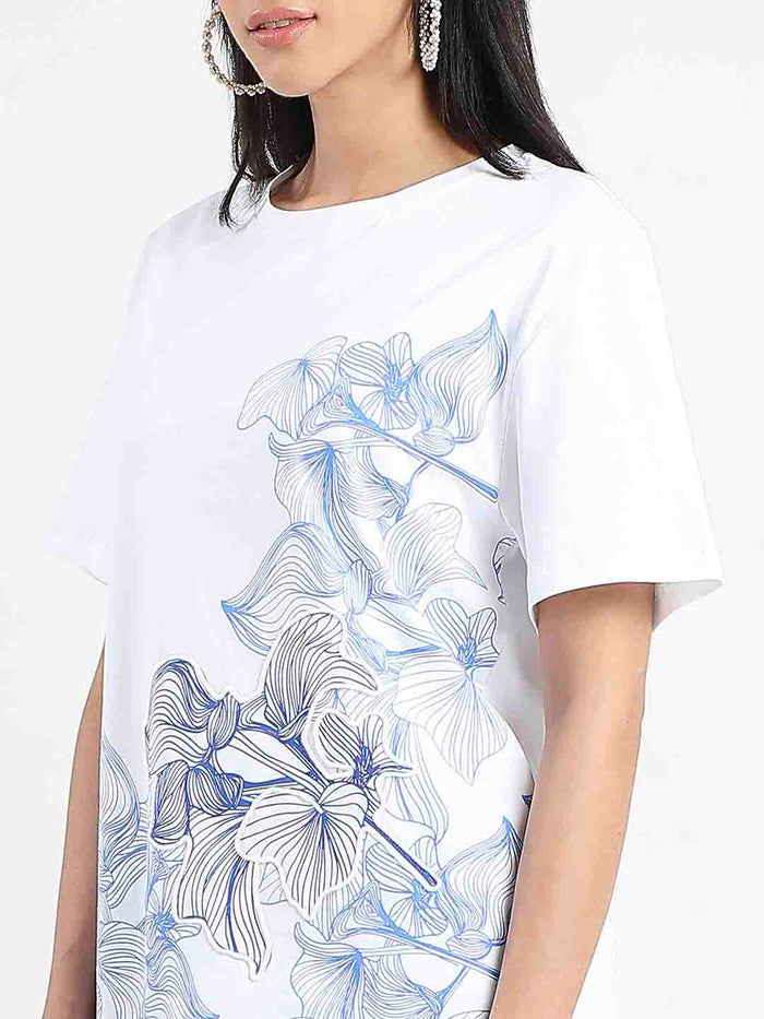 Madame Graphic Print Cord Detailed White Sinker T-Shirt