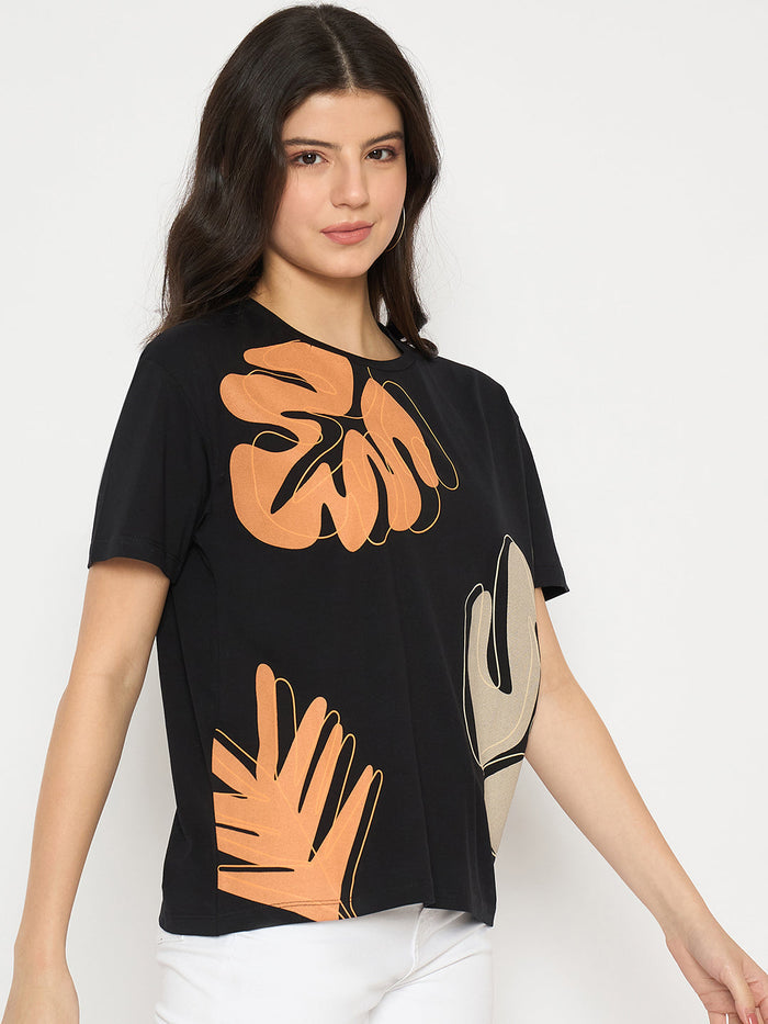 Madame Graphic Print Crew Neck Black Sinker T-shirt