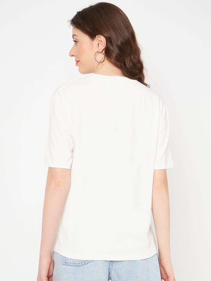 Madame Graphic Print Crew Neck White Cotton T-Shirt