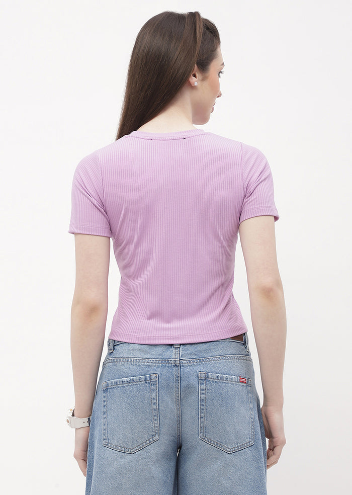 Madame Graphic Print Lilac Ribbed T-Shirt