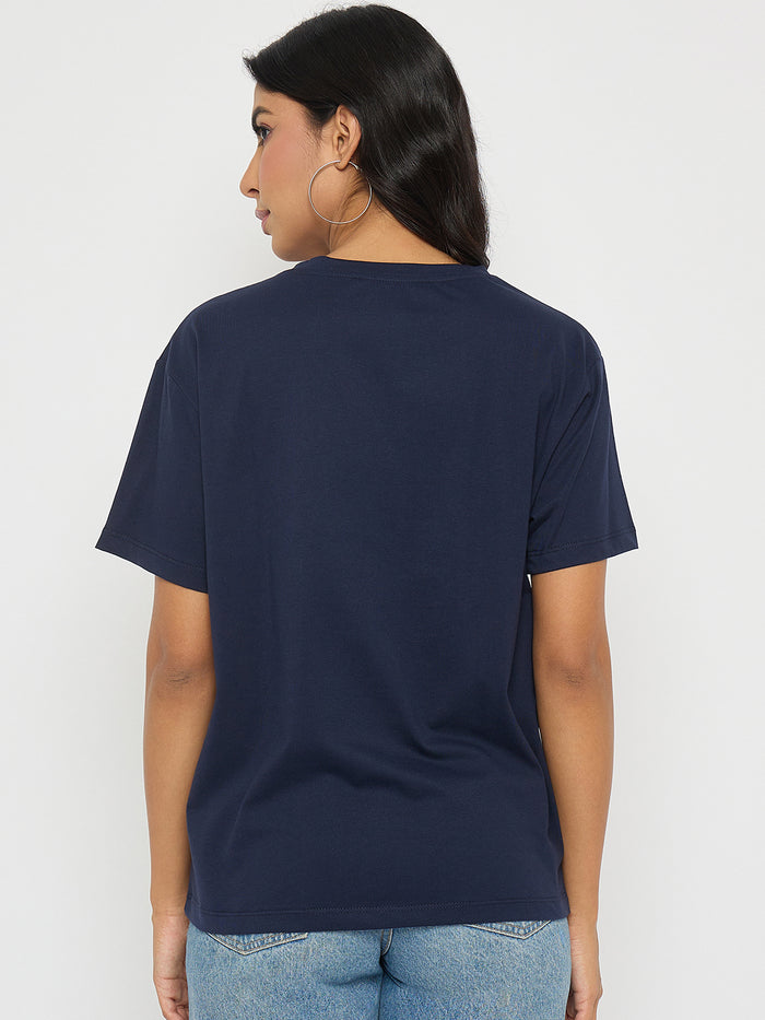Madame Graphic Print Navy Blue Cotton T-shirt