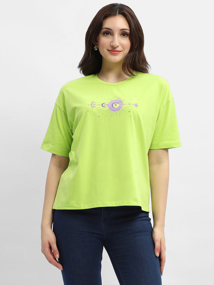 Madame Graphic Print Neon Green Cotton T-Shirt