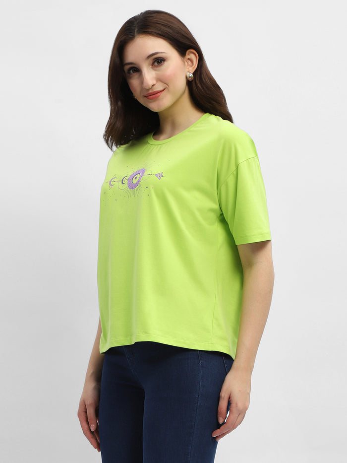Madame Graphic Print Neon Green Cotton T-Shirt