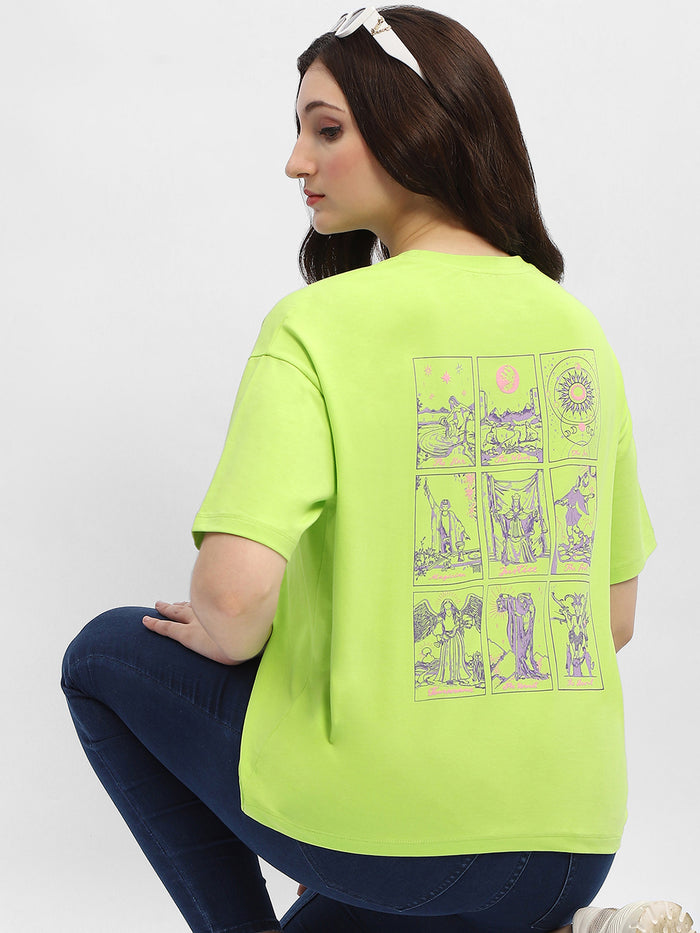 Madame Graphic Print Neon Green Cotton T-Shirt