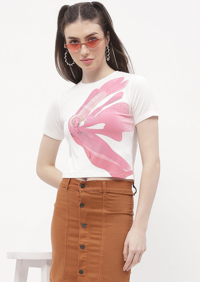 Madame Graphic Print Off-White Ribbed T-Shirt