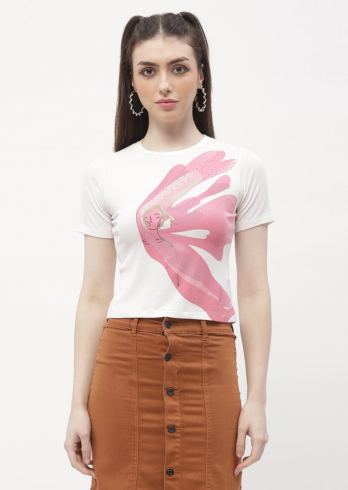 Madame Graphic Print Off-White Ribbed T-Shirt