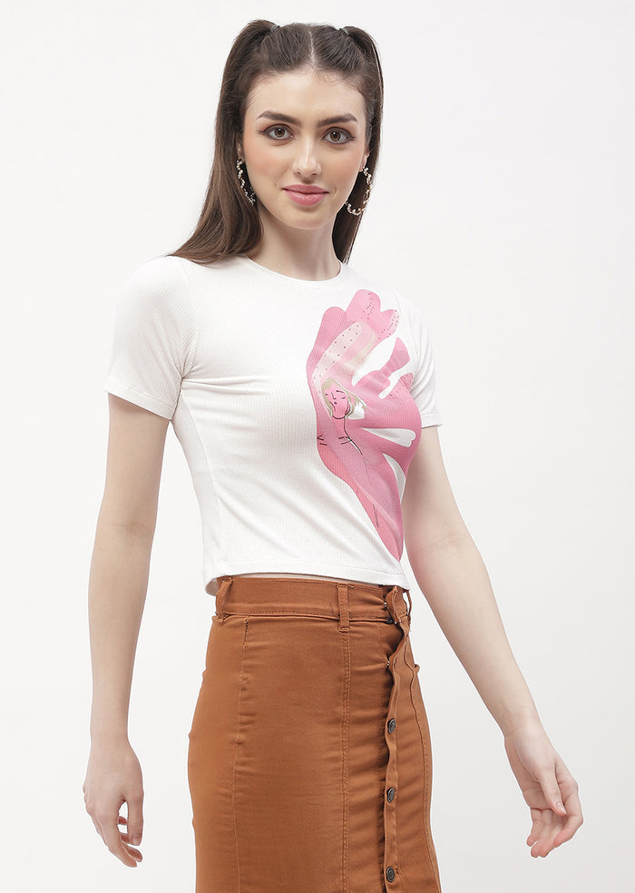 Madame Graphic Print Off-White Ribbed T-Shirt