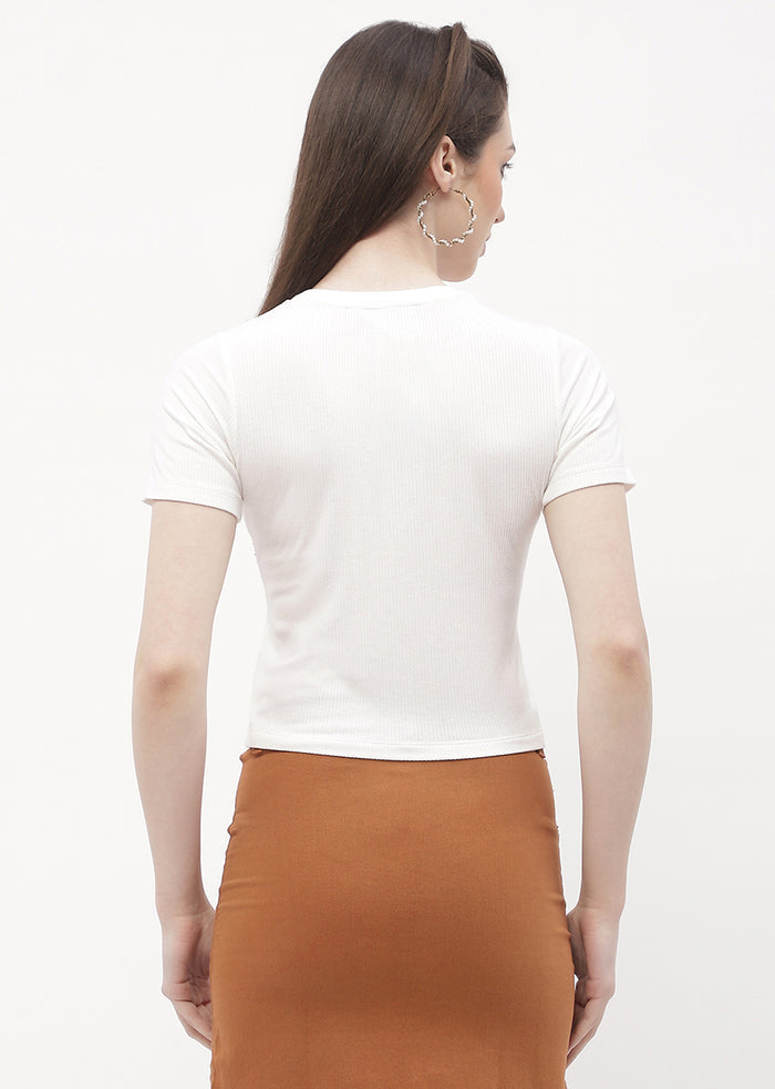 Madame Graphic Print Off-White Ribbed T-Shirt