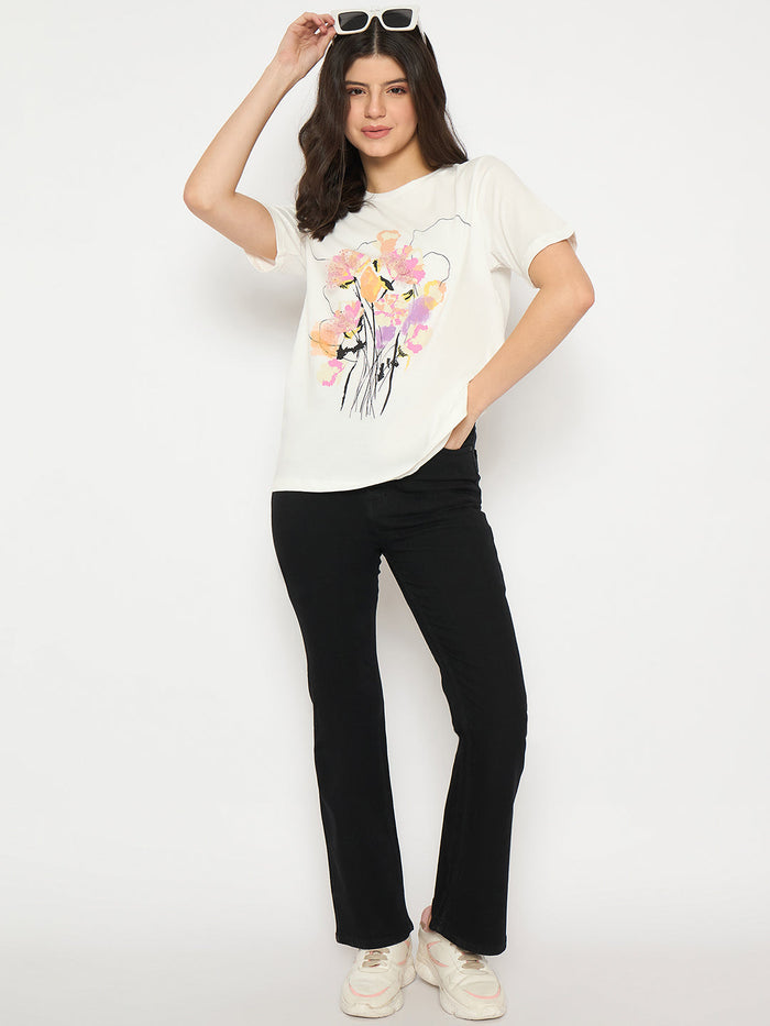 Madame Graphic Print White Cotton T-shirt