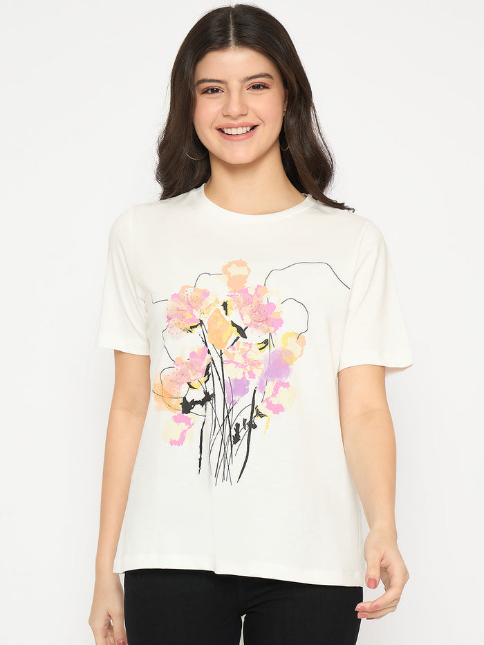 Madame Graphic Print White Cotton T-shirt