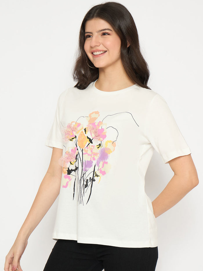 Madame Graphic Print White Cotton T-shirt