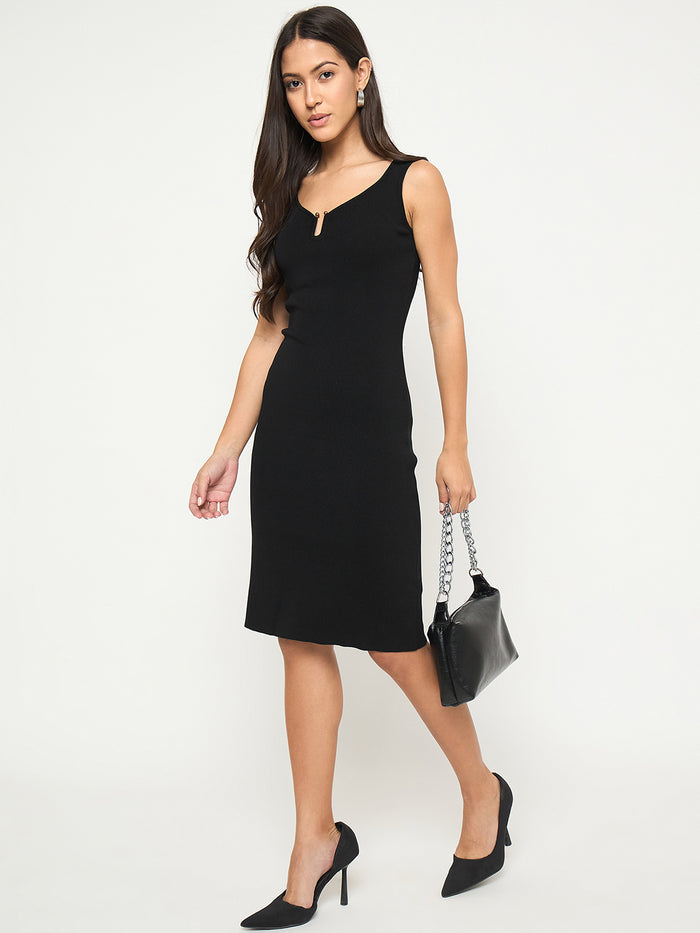 Madame Keyhole Detail Black Midi Bodycon Dress