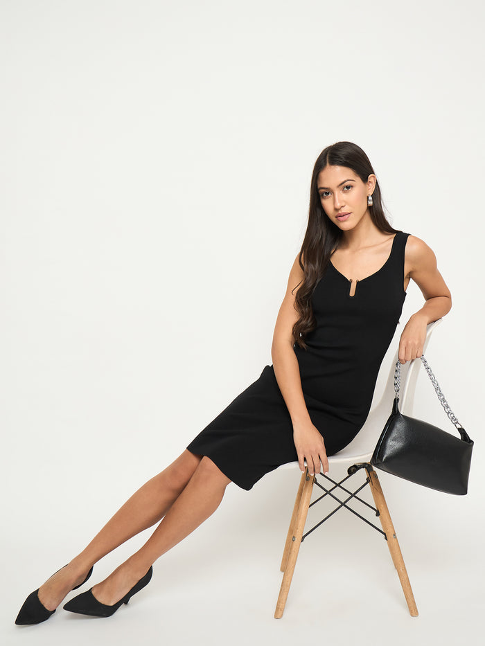Madame Keyhole Detail Black Midi Bodycon Dress