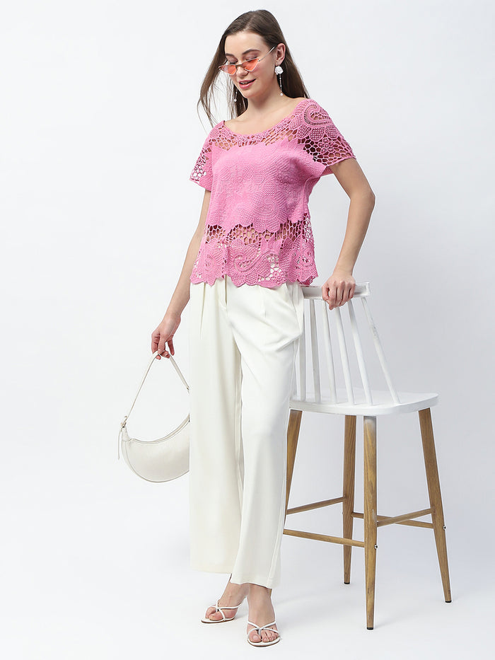 Madame Lace Pink Cotton Top