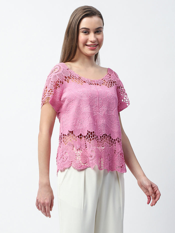 Madame Lace Pink Cotton Top